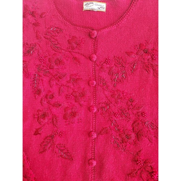 Ladies Heirloom Collectibles Vintage 2003 Red Beaded Embroidered Sweater Large - Picture 3 of 10